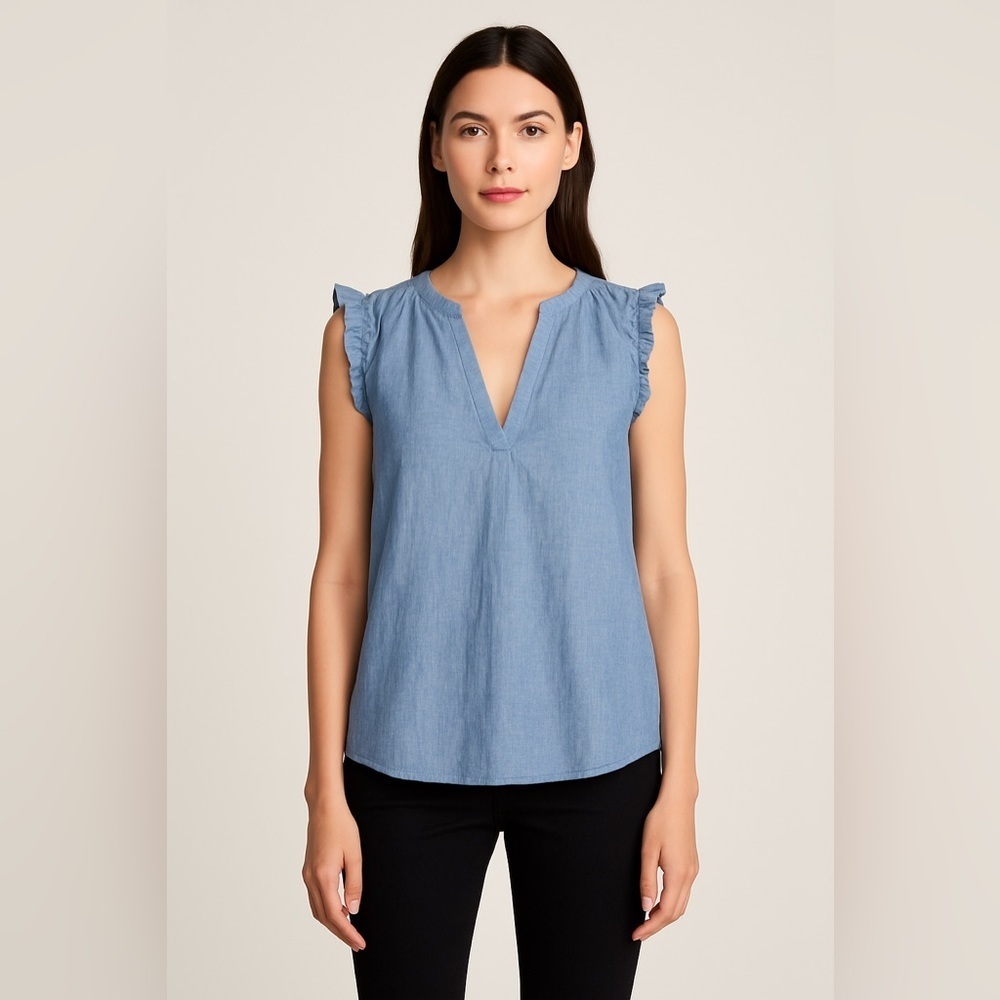 Joie Sleeveless Chambray Ruffle Blouse Size S